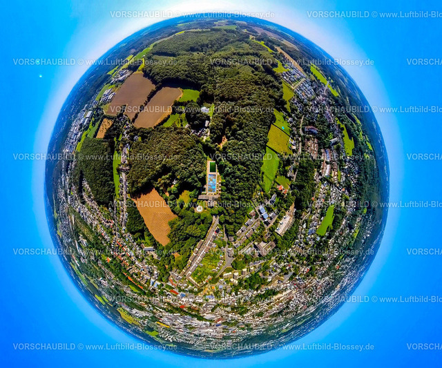 Schwelm240890763Schwelmebad | Luftbild, Schwelmebad Freibad Schwimmbad im Martfelder Wald, landwirtschaftliche Felder, Erdkugel, Fisheye Aufnahme, Fischaugen Aufnahme, 360 Grad Aufnahme, tiny world, little planet, fisheye Bild, , Schwelm, Ruhrgebiet, Nordrhein-Westfalen, Deutschland