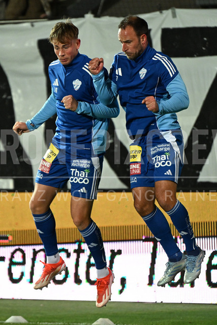 TSV Egger Glas Hartberg vs SV Oberbank Ried – Austrian Bundesliga Match | The image shows Fabian Wilfinger (Hartberg) and Tobias Kainz (Hartberg), at the Bundesliga match TSV Hartberg vs SV Ried at Profertil Arena Hartberg. 22.11.2025