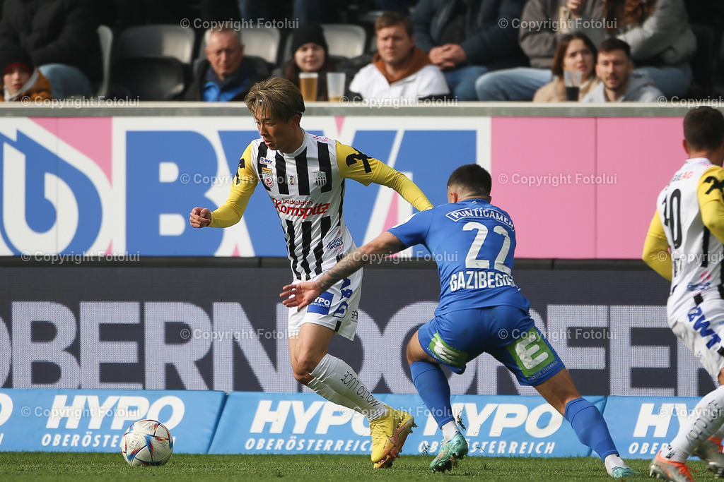 A_LUI_20230409_0014 | SPORT FUSSBALL ADMIRAL BUNDESLIGA 2022/23 LASK VS STURM GRAZ
IM BILD: Keith Nakamura (Lask), Jusuf Gazibegovic (Sturm),
FOTO:FOTOLUI/UW