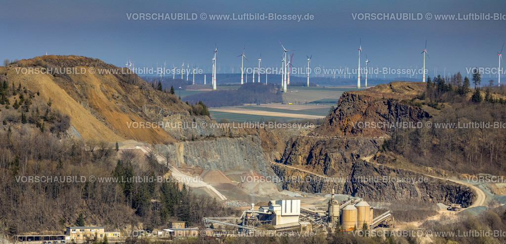 Brilon220303403 | Luftbild, Steinbruch Bilstein, Westdeutsche Grauwacke-Union, Windpark, Brilon, Sauerland, Nordrhein-Westfalen, Deutschland
