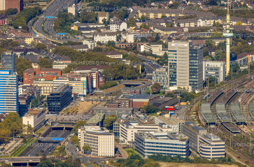 Duisburg241003767 | Luftbild, Hauptbahnhof Hbf Deutsche Bahn AG Bahnhofsvorplatz, Großbaustelle Hauptbahnhof Gleishalle und Vorplatz Ost, Funkturm Deutsche Telekom, Targobank Hochhaus, Dellviertel, Duisburg, Ruhrgebiet, Nordrhein-Westfalen, Deutschland