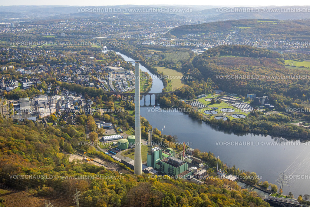 Herdecke221016949 | Luftbild, Cuno Kraftwerk mit Schornstein am Harkortsee, Ruhr-Viadukt Herdecke, Kläranlage Vorhalle, Herdecke, Ruhrgebiet, Nordrhein-Westfalen, Deutschland