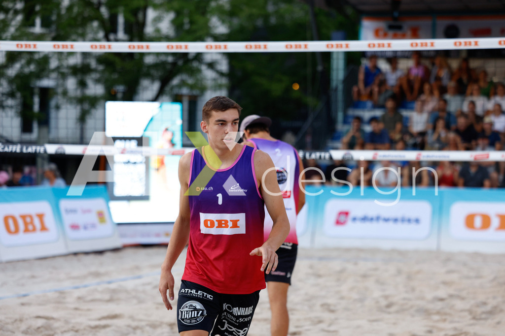 Obi BeachTour 2026 - Basel | BASEL, SWITZERLAND - JULY 17: YYANN BORTOLUZZI (SUI) during the Obi BeachTour 2026 match between HAGENBUCH / HAUSSENER (SUI) and BORTOLUZZI / JAUFFRET (SUI) at Barfüsserplatz on July 17, 2026 in Basel, Switzerland. - Realisiert mit Pictrs.com