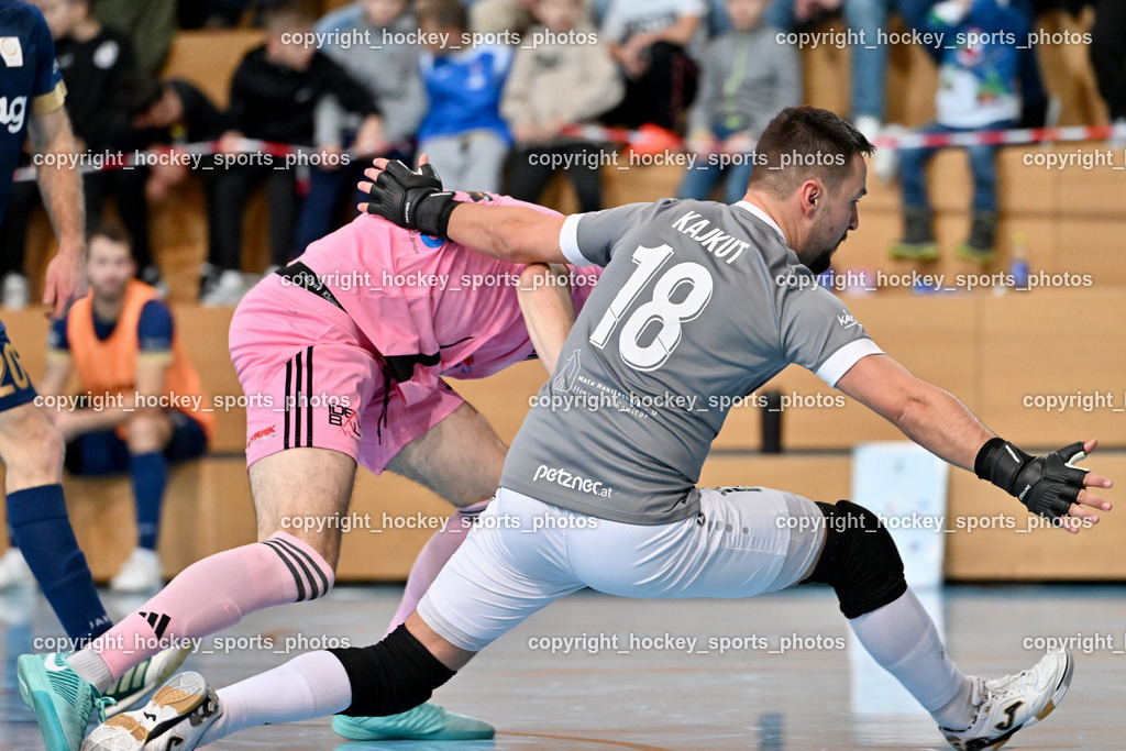 Carinthia Flamengo Futsal Club vs. Futsal Klagenfurt | #2 Faris Buljubasic Carinthia Flamengo, #18 Vladimir Kajkut Futsal Klagenfurt, Carinthia Flamengo Futsal Club vs. Futsal Klagenfurt, Carinthia Flamengo Futsal Club vs. Futsal Klagenfurt am 01.12.2024 in Klagenfurt (Ballspielhalle Viktring), Austria, (Photo by Bernd Stefan)