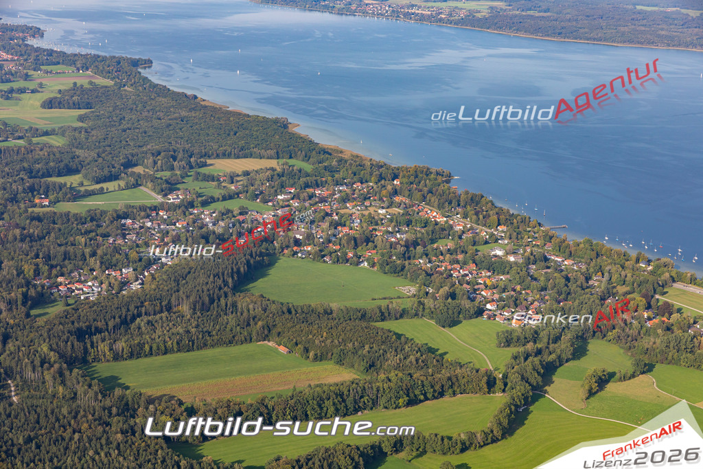 Aktuelles Luftbild von Riederau  - Die Luftaufnahme wurde 2020 mittels UL-Flugzeug erstellt ( keine Drohne ) - hochauflösende Kamera-Systeme von  Canon -Beste Qualität - Für grossformatige Ausdrucke geeignet. Die Geschenkidee !