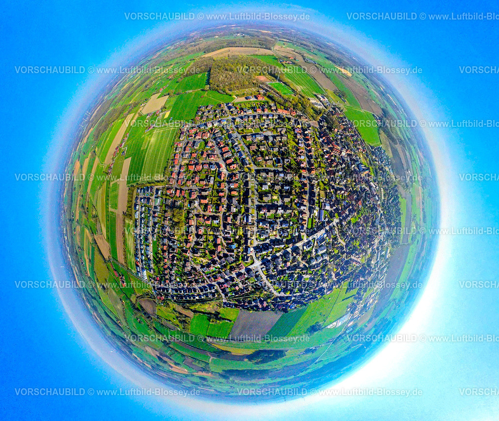 Nordkirchen250490018Suedkirchen | Luftbild, Wohngebiet Ortsansicht Ortsteil Südkirchen, Erdkugel, Fisheye Aufnahme, Fischaugen Aufnahme, 360 Grad Aufnahme, tiny world, little planet, fisheye Bild, Südkirchen, Nordkirchen, Ruhrgebiet, Nordrhein-Westfalen, Deutschland