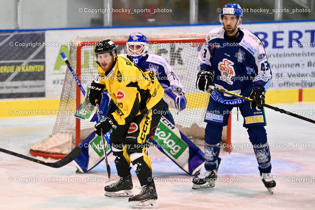 ESC Steindorf vs. MET PHOTOVOLTAIK HORNETS SPITTAL | #12 Glavic Gasper EC Hornets Spittal, #70 Moser Lukas ESC Steindorf, #43 Oraze Martin ESC Steindorf, ESC Steindorf vs. MET PHOTOVOLTAIK HORNETS SPITTAL, ESC Steindorf vs. MET PHOTOVOLTAIK HORNETS SPITTAL am 26.10.2024 in Steindorf (Ossiachersee Halle), Austria, (Photo by Bernd Stefan)