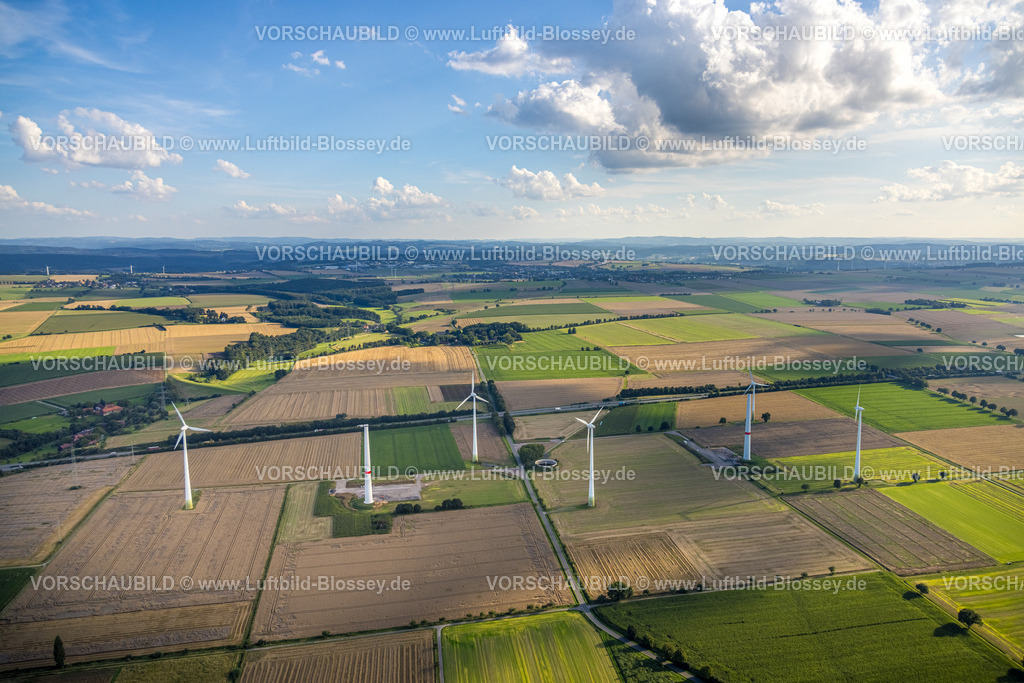 Werl230806391 | Luftbild, Windpark und Bau von Windrädern, Wiesen und Felder an der Autobahn A44, Mawicke, Werl, Werl-Unnaer Börde, Nordrhein-Westfalen, Deutschland