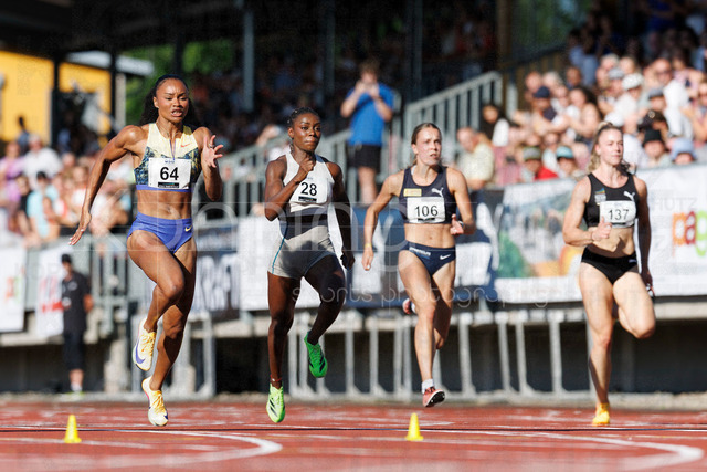 PUMA Fast Arms, Fast Legs; Wetzlar, 10.07.2026 | WETZLAR, GERMANY - JULY 10, 2026 : Imani Lansiquot (Great Britain &amp; N.I.), Aimara Nazareno (Ecuador), Mia Louisa Schmitz (USC Mainz), Laura Mier (Sprintteam Wetzlar) competing in the 100m during the athletics meeting PUMA Fast Arms, Fast Legs at Stadion Wetzlar on July 10, 2026 in Wetzlar, Germany.