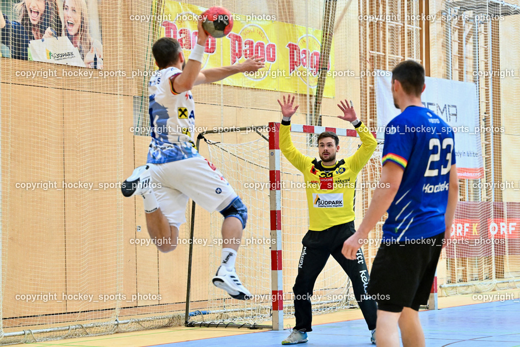 SC Ferlach vs. ALPA HC Hard | #7 RASCHLE Luca HC Hard, #33 STRIEBNIG Florian SC Ferlach, #23 KOCBEK Jure SC Ferlach, SC Ferlach vs. ALPA HC Hard, SC Ferlach vs. ALPA HC Hard am 30.04.2024 in Ferlach (Ballspielhalle Ferlach), Austria, (Photo by Bernd Stefan)