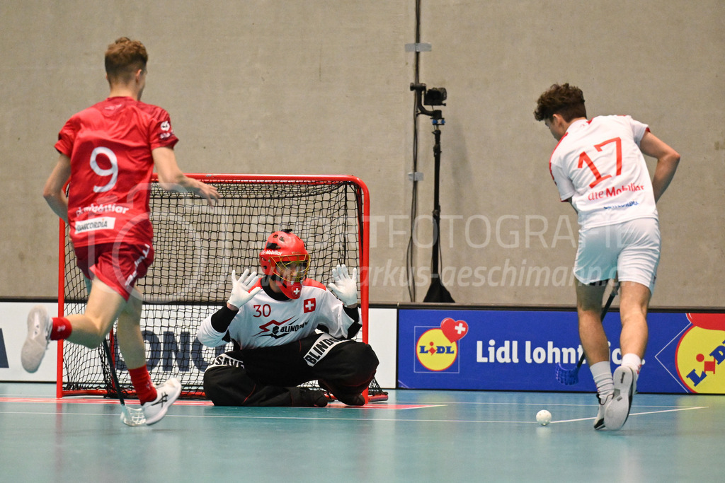 Switzerland B U19 vs Switzerland U19 - 4. February 2024 | Switzerland B U19 vs Switzerland U19
U19 Men International Matches in Switzerland
GoEasy Arena, Siggenthal Station
Switzerland goalie #30 Ilja Brunner.
Credit: Markus Aeschimann | <a href="https://www.markus-aeschimann.ch">Sportfotografie Markus Aeschimann</a> | <a href="https://www.instagram.com/sportfotografie.aeschimann">@sportfotografie.aeschimann</a> - Realisiert mit Pictrs.com
