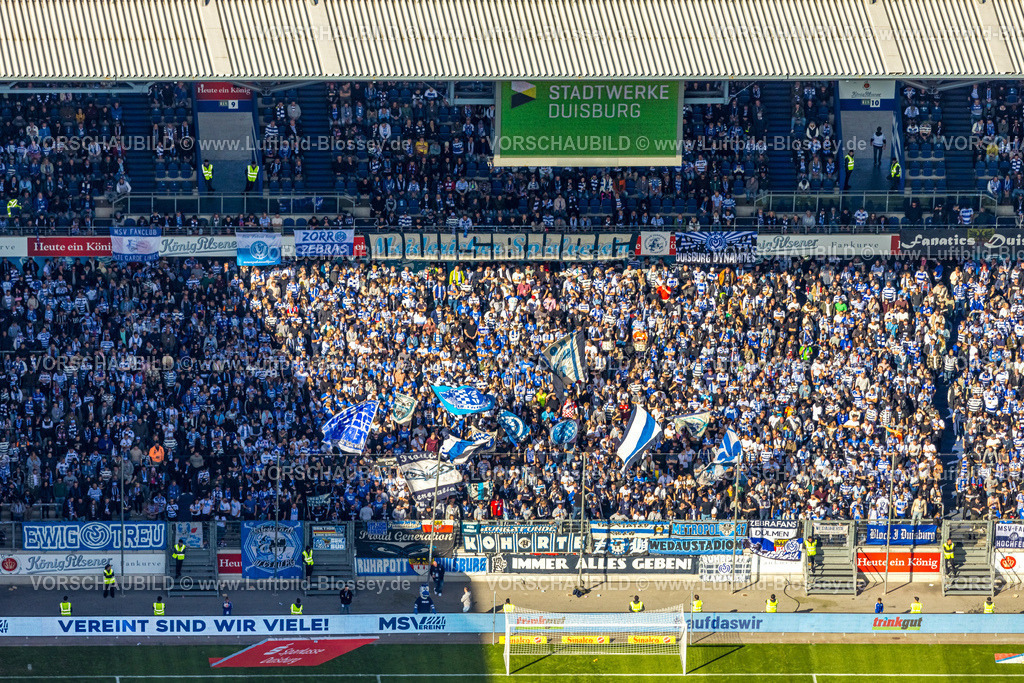Duisburg241003358 | Luftbild, Sportpark Duisburg mit Fußballstadion Schauinsland-Reisen-Arena, auch MSV Duisburg Arena oder Wedaustadion, Live Fußball mit Zuschauern auf der Tribüne, Neudorf, Duisburg, Ruhrgebiet, Nordrhein-Westfalen, Deutschland