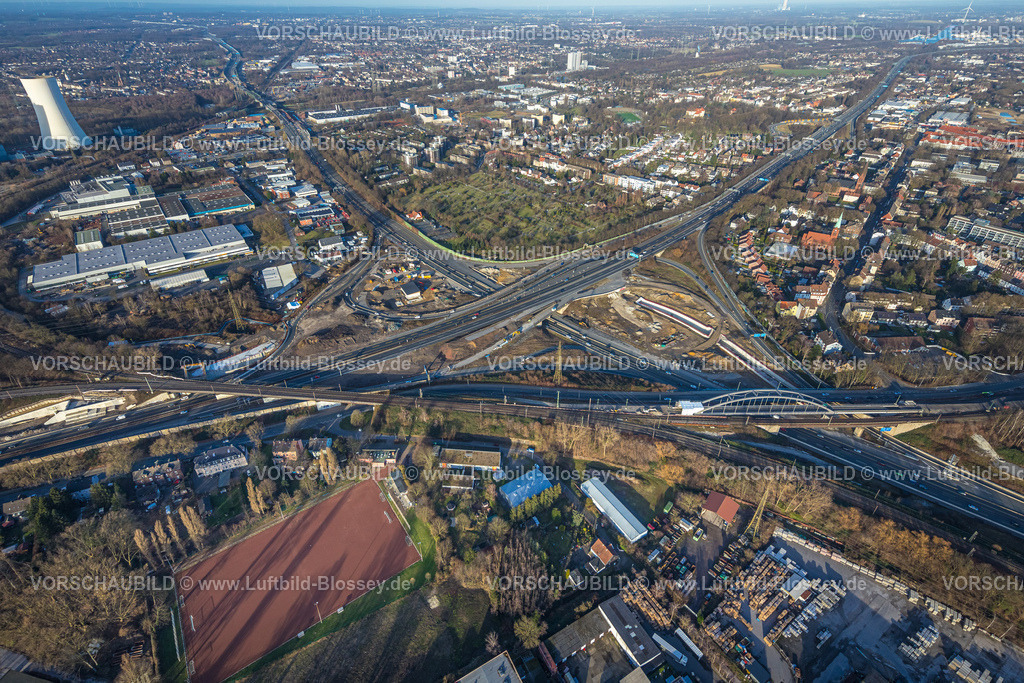 Herne240104003 | Luftbild, Autobahnkreuz Herne Großbaustelle, Autobahn A43 und Autobahn A42, Baukau-West, Herne, Ruhrgebiet, Nordrhein-Westfalen, Deutschland