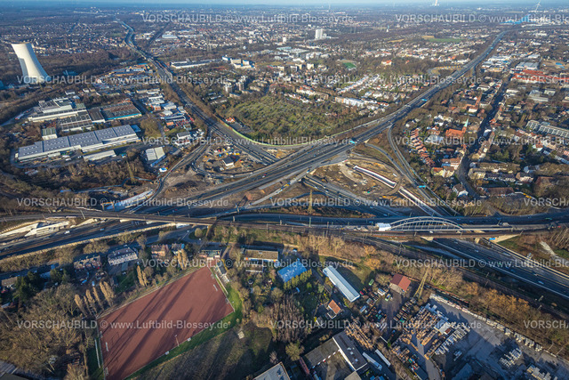 Herne240104003 | Luftbild, Autobahnkreuz Herne Großbaustelle, Autobahn A43 und Autobahn A42, Baukau-West, Herne, Ruhrgebiet, Nordrhein-Westfalen, Deutschland