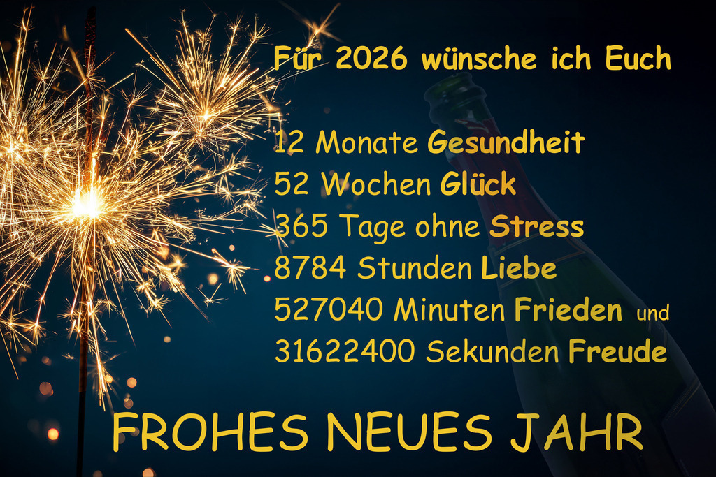 Silvestergrüße 2026 mit Spruch 12 Monate, 52 Wochen, 365 Tage, 8784 Stunden, 527040 Minuten, 31622400 Sekunden  | (Fotomontage) Silvestergrüße 2026 mit Spruch 12 Monate, 52 Wochen, 365 Tage, 8784 Stunden, 527040 Minuten, 31622400 Sekunden  - Realisiert mit Pictrs.com