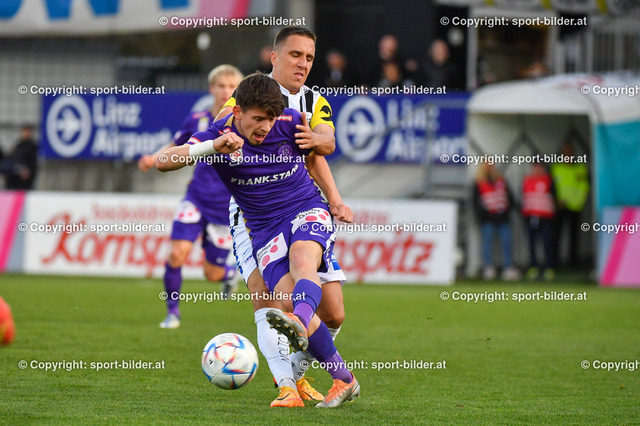 AUT, Admiral Bundesliga, LASK Linz vs FK Austria Wien | 23.10.2022, Raiffeisen Arena Pasching, AUT, Admiral Bundesliga, LASK Linz vs FK Austria Wien, im Bild Branko Jovicic (Lask) vs Dominik Fitz (Austria Wien)


// Admiral Bundesliga Match between LASK Linz and FK Austria Wien in Pasching, Austria on 2022/10/23
