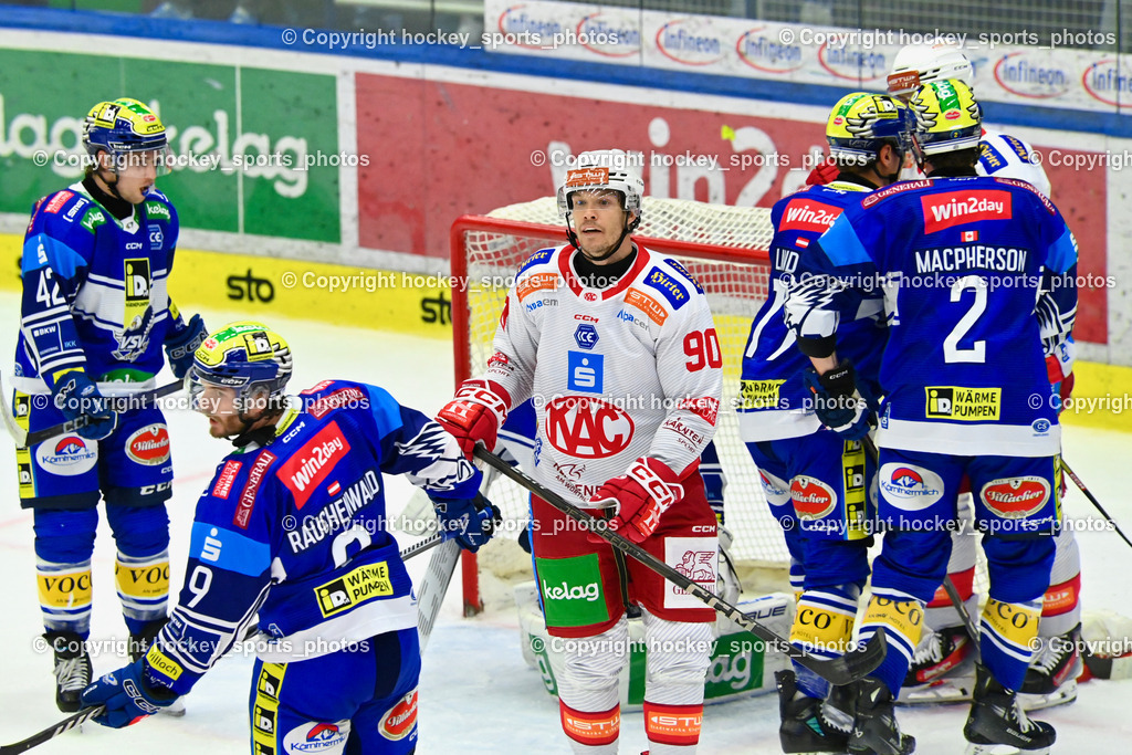 EC IDM Wärmepumpen VSV vs. EC KAC  | #42 LANZINGER Benjamin EC VSV, #9 RAUCHENWALD Alexander EC VSV, #90 Fraser Matthew EC KAC, #2 MACPHERSON Dylan EC VSV, EC IDM Wärmepumpen VSV vs. EC KAC , EC IDM Wärmepumpen VSV vs. EC KAC  am 27.10.2024 in Villach (Stadthalle Villach), Austria, (Photo by Bernd Stefan)
