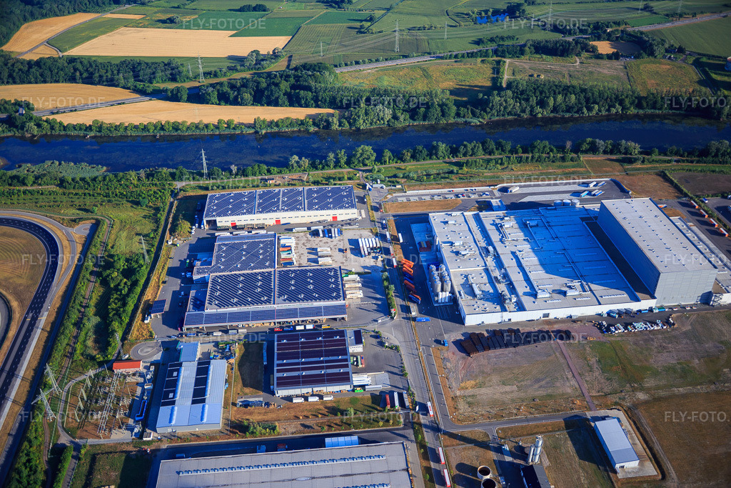 Luftbild: Industriegebiet Oberwald mit SKA Sitze GmbH, WAS Logistics, Com Transporte GmbH und NUSS-Unternehmensgruppe in Wörth am Rhein im Bundesland Rheinland-Pfalz in Deutschland. Foto: IMG_083844.jpg vom 26.07.2015 durch Werner Riehm/FLY-FOTO.deWWW.SKA.DE