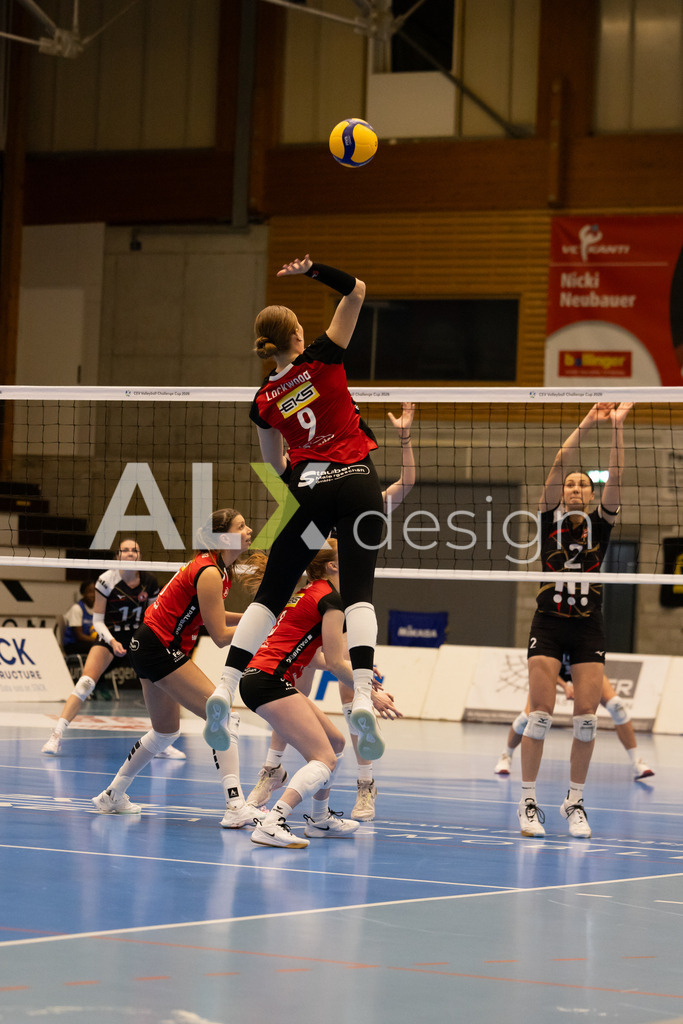 Volleyball I Frauen I Saison 2025-2026 I CEV Volleyball Challenge Cup 2026 | Women I 16th Finals I VC Kanti Schaffhausen - TJ Ostrava I 03.12.2025 | VC Kanti Schaffhausen - 9 Jordan Lockwood (USA) – Diagonal - Realisiert mit Pictrs.com