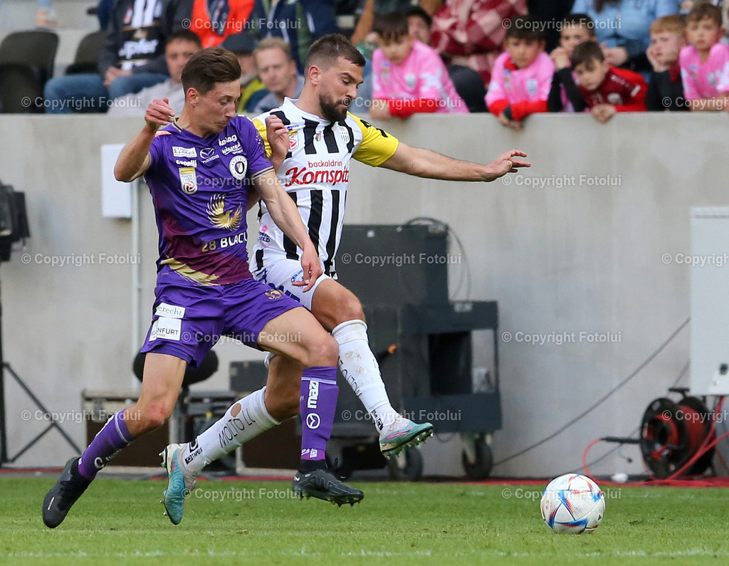 A_LUI_300423_01 | SPORT, FUSSBALL,ADMIRAL BUNDESLIGA LASK-AUSTRIA KLAGENFURT 30.04.2023 IM BILD: FILIP STANKOVIC  (LASK) UND TILL SCHUMACHER (KLAGENFURT) FOTO:FOTOLUI/MW