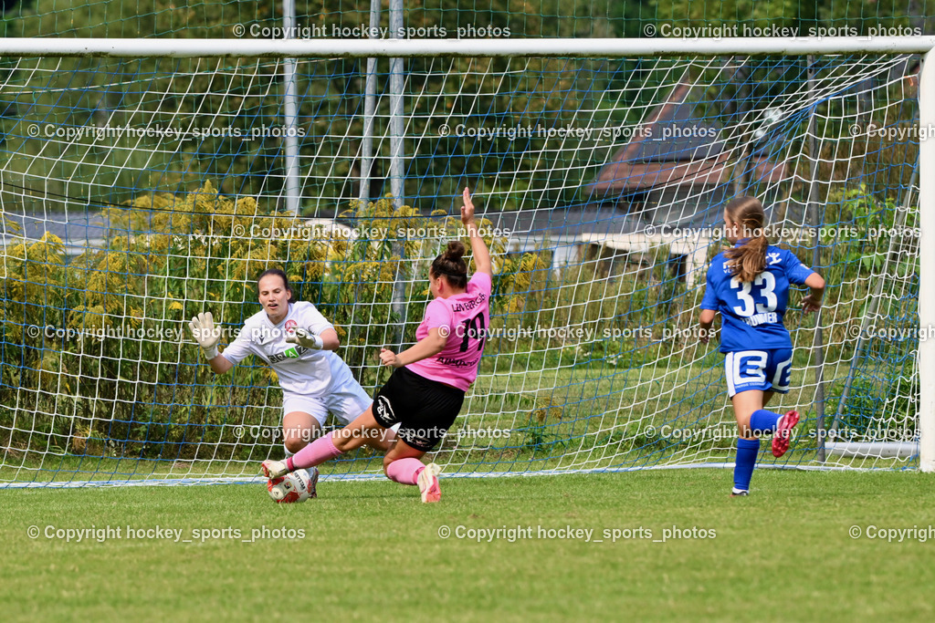 Carinthians Hornets vs. GAK 1902 Frauen | #31 Sarah Haller GAK, #19 Jana Christina Lemberger Carinthians Hornets, #33 Lena Maria Trummer GAK, Carinthians Hornets vs. GAK 1902 Frauen, Carinthians Hornets vs. GAK 1902 Frauen am 01.09.2024 in Sachsenburg (Sportplatz Sachsenburg), Austria, (Photo by Bernd Stefan)