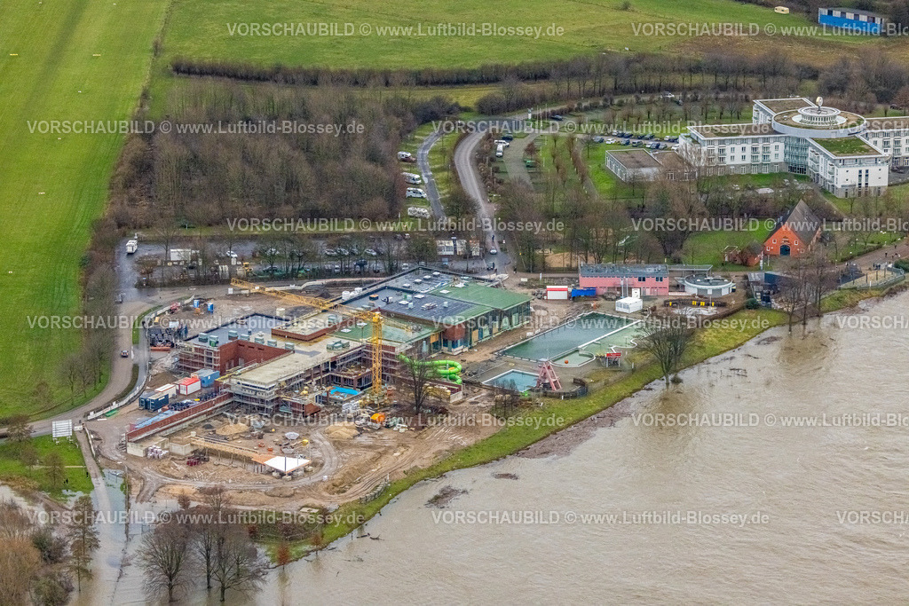 Wesel231203899 | Luftbild vom Weihnachtshochwasser 2023 am Rhein, der Rhein tritt nach starken Regenfällen über die Ufer,  , Wesel, Ruhrgebiet, Niederrhein, Nordrhein-Westfalen, Deutschland