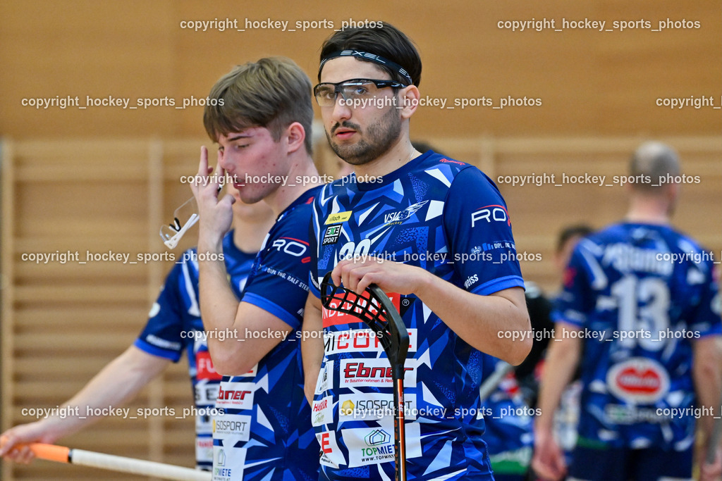 VSV Unihockey vs. KAC Floorball | #30 Christoph Steiner VSV Unihockey, #66 Jakob Rainer VSV Unihockey, VSV Unihockey vs. KAC Floorball, VSV Unihockey vs. KAC Floorball am 12.04.2025 in Villach (Ballspielhalle St. Martin), Austria, (Photo by Bernd Stefan)