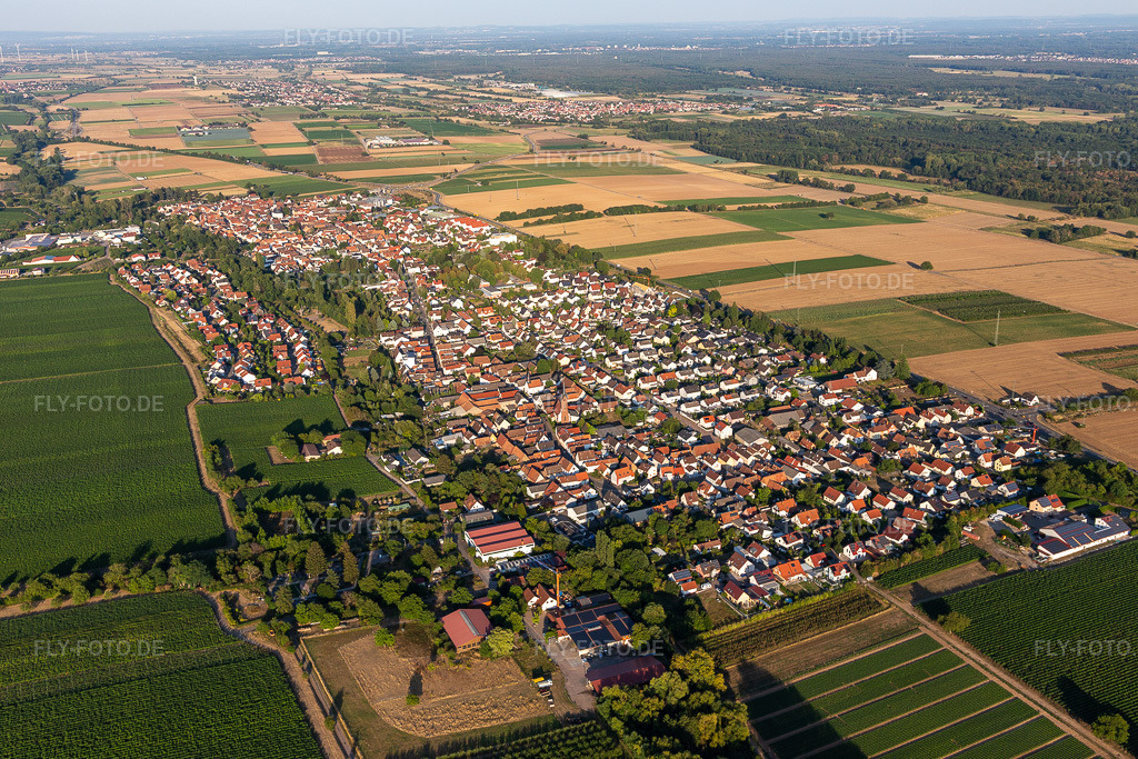 Luftbild: Niederhochstadt im Ortsteil Niederhochstadt in Hochstadt im Bundesland Rheinland-Pfalz in Deutschland. Foto: IMG_133802.jpg vom 16.08.2022 durch Werner Riehm/FLY-FOTO.deVG Offenbach an der Queich