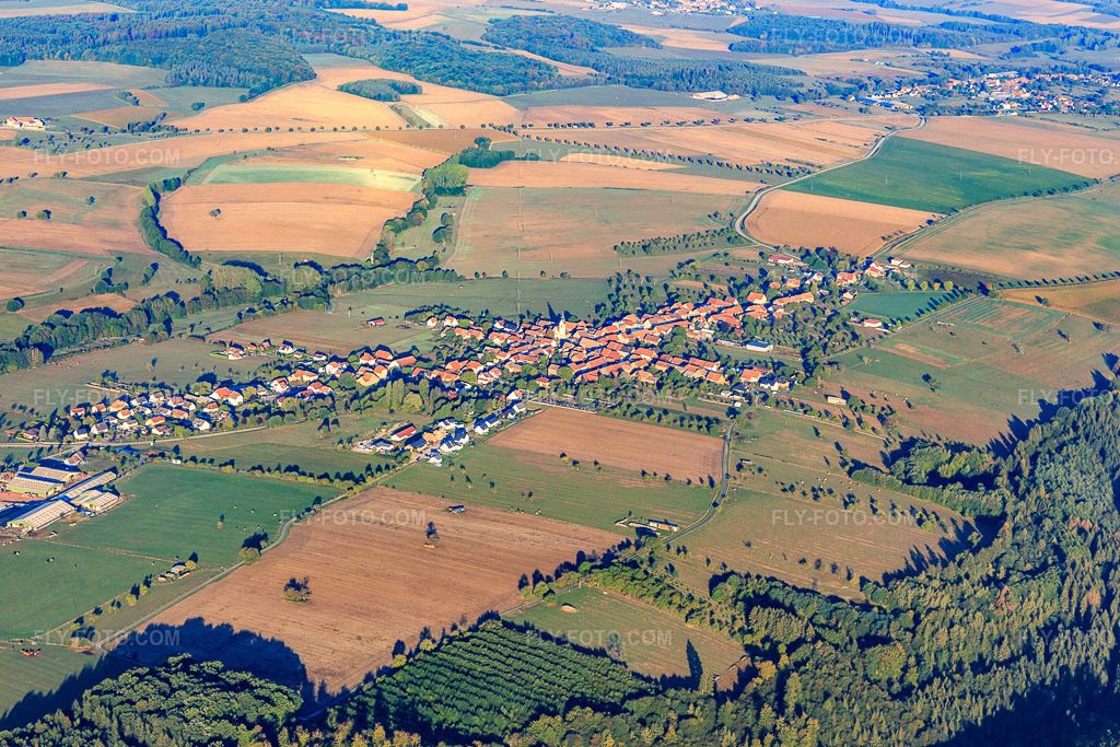 Aerial view: View of the town from the southeast in Bust in the state Bas-Rhin, France. – Photo: IMG_111688.jpg taken on 09/16/2018 by Werner Riehm/FLY-FOTO.com – Resolution of the original: 5021 x 3347 px