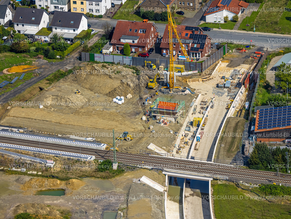 Hamm230900677 | Luftbild, Geplanter Haltepunkt in Westtünnen, Baustelle am Südfeldweg und Von-Thünen-Straße für den künftigen Bahnhaltepunkt, Stadtbezirk Rhynern, Hamm, Ruhrgebiet, Nordrhein-Westfalen, Deutschland