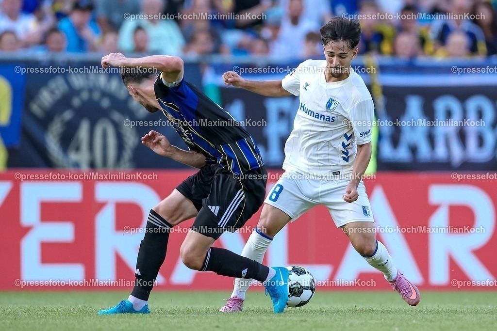 DFB15082501064 | 15.08.2025, Fußball, DFB-Pokal, 1. FC Saarbrücken - 1.FC Magdeburg, Ludwigsparkstadion, Saison 2025 2026: Laurin Ulrich&nbsp;(1FC Magdeburg #08)   DFB regulations prohibit any use of photographs as image sequences and or quasi-video.