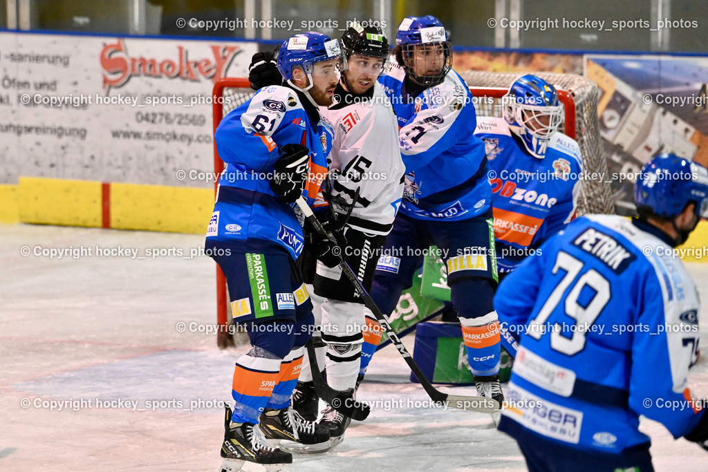 ESC Sparkasse Steindorf vs. LE Kings | #61 Friedrich Daniel ESC Steindorf, #15 Sojer Mark LE Kings, #71 Dobnig Elias ESC Steindorf, #72 Moser Lukas ESC Steindorf, ESC Sparkasse Steindorf vs. LE Kings, ESC Sparkasse Steindorf vs. LE Kings am 01.11.2025 in Steindorf (Ossiachersee Halle), Austria, (Photo by Bernd Stefan)