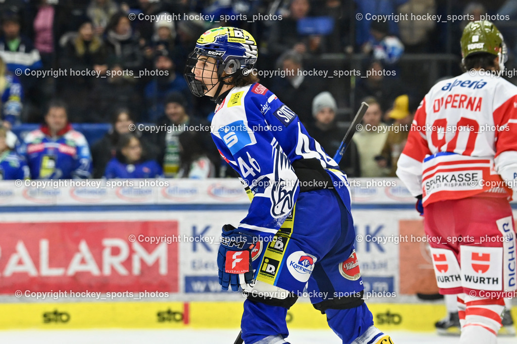 EC IDM WÄRMEPUMPEN VSV vs. HCB Südtirol Alperia | #46 Paul Sintschnig EC VSV, #90 Dylan Diperna HCB Südtirol Alperia, EC IDM WÄRMEPUMPEN VSV vs. HCB Südtirol Alperia, EC IDM WÄRMEPUMPEN VSV vs. HCB Südtirol Alperia am 28.12.2025 in Villach (Stadthalle Villach), Austria, (Photo by Bernd Stefan)