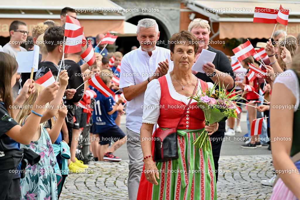 Empfang Heiko Gigler in Gmünd | Oma von Heiko Gigler, Empfang Heiko Gigler in Gmünd, Empfang Heiko Gigler in Gmünd am 14.08.2024 in Gmünd (Hauptplatz Gmünd), Austria, (Photo by Bernd Stefan)