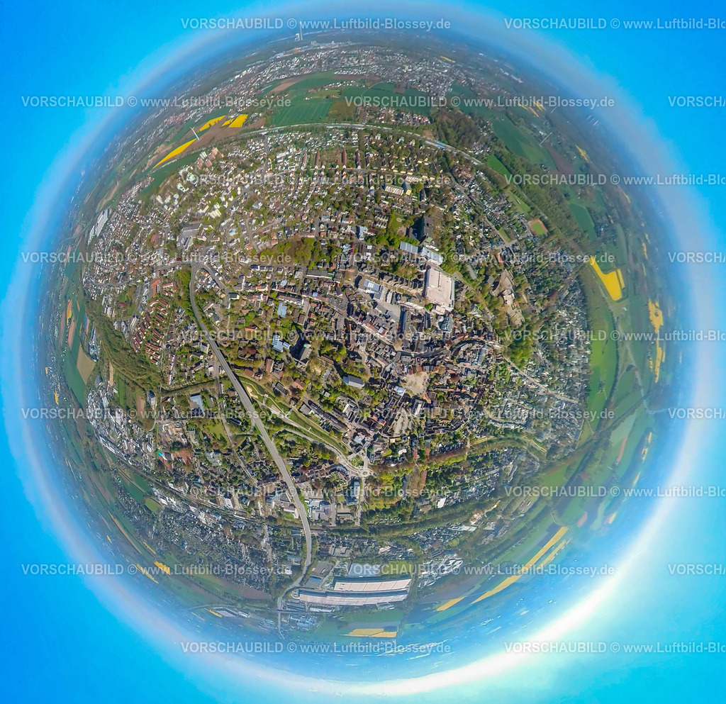 Kamen230490806Mitte | Luftbild, Kamen-Mitte, Quadrat Einkaufszentrum,  Erdkugel, Fisheye Aufnahme, Fischaugen Aufnahme, 360 Grad Aufnahme, , Kamen, Ruhrgebiet, Nordrhein-Westfalen, Deutschland