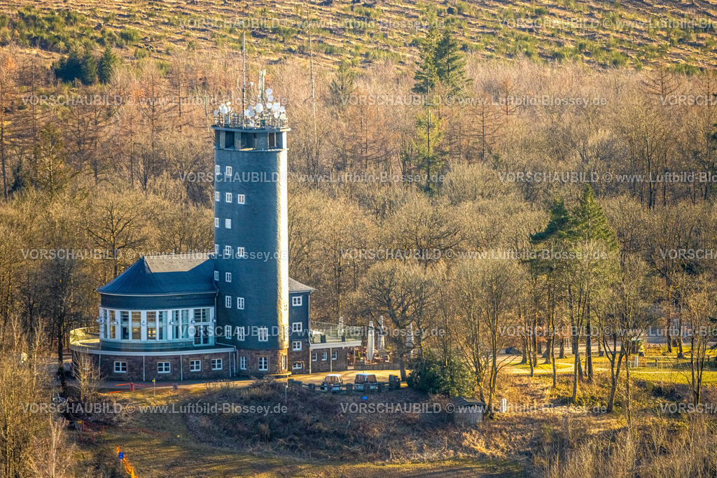 Lennestadt250309698HoheBracht | Luftbild, Hohe Bracht Café und Aussichtsturm, Bilstein, Lennestadt, Sauerland, Nordrhein-Westfalen, Deutschland