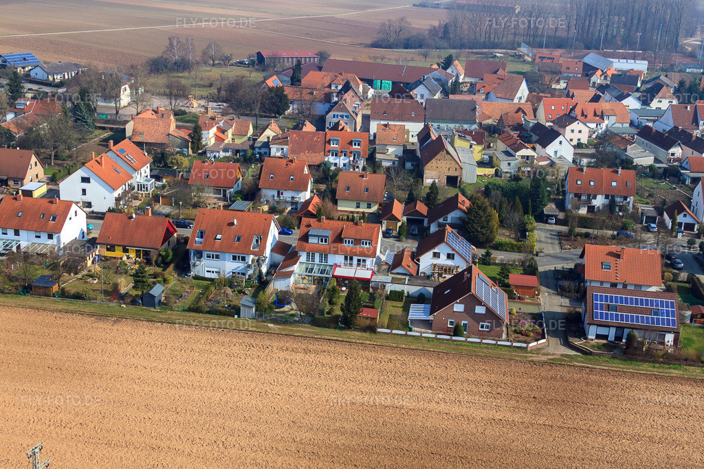 Luftbild: An den Thoräckern Ferienwohnung Ehrstein im Ortsteil Mörlheim in Landau im Bundesland Rheinland-Pfalz in Deutschland. Foto: IMG_37673.jpg vom 05.03.2011 durch Werner Riehm/FLY-FOTO.de