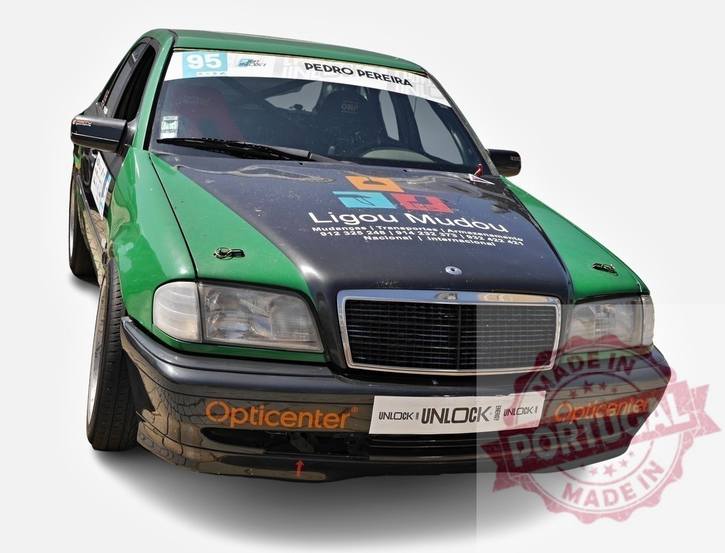 Mercedes-Benz W202 racing car participating in a rally competition | Tuned Mercedes-Benz W202 with racing stickers competing in a rally race - Realisiert mit Pictrs.com