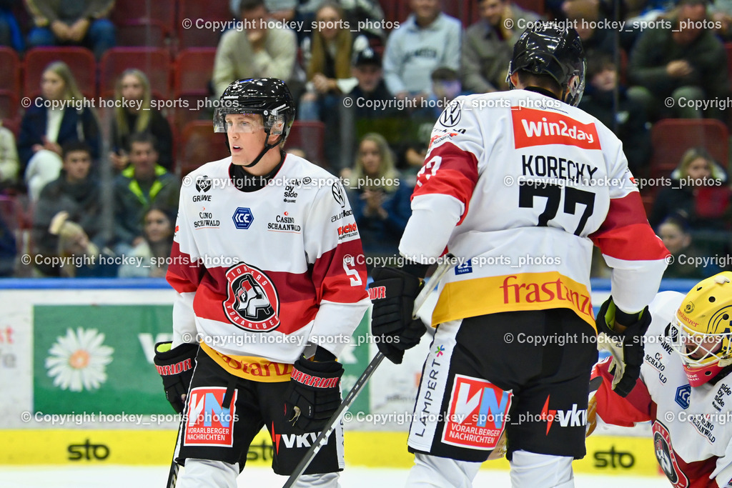 EC IDM Wärmepumpen VSV vs. Pioneers Vorarlberg 11.10.2024 | #5 Lundegard Jakob PIONEERS VORARLBERG, #77 Korecky Ivan PIONEERS VORARLBERG, EC IDM Wärmepumpen VSV vs. Pioneers Vorarlberg 11.10.2024, EC IDM Wärmepumpen VSV vs. Pioneers Vorarlberg am 11.10.2024 in Villach (Stadthalle Villach), Austria, (Photo by Bernd Stefan)