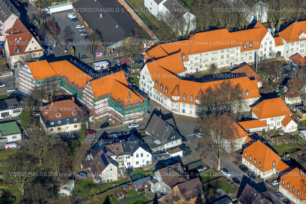 Luenen230204047 | Luftbild, Victoria-Siedlung Barbarastraße und Knappenweg mit roten Dächern, Lünen, Ruhrgebiet, Nordrhein-Westfalen, Deutschland