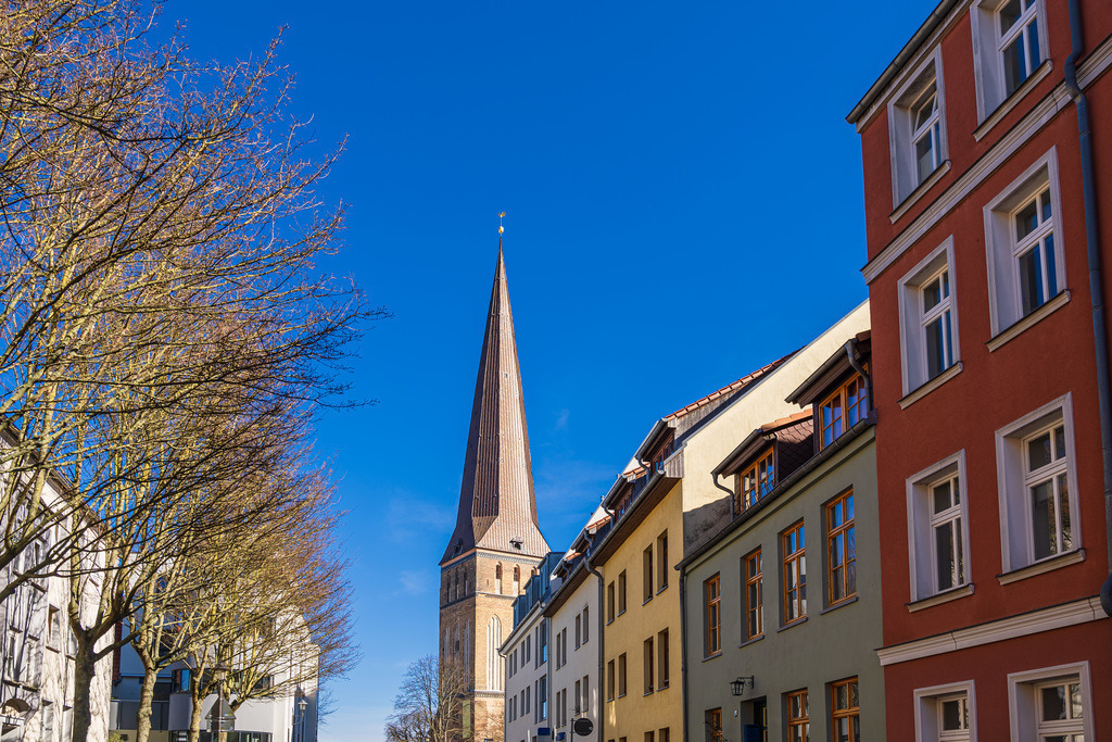 Blick auf die Petrikirche in der Hansestadt Rostock | Blick auf die Petrikirche in der Hansestadt Rostock.