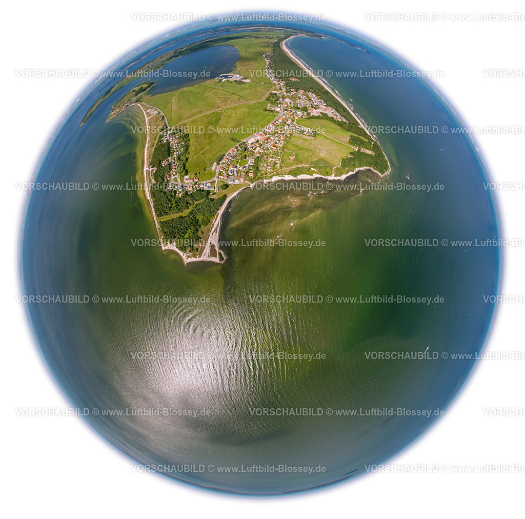 Ruegen12083504Moenchgut2 | Luftbild, Biosphärenreservat Süd-Ost Rügen, Mönchgut Südpferd, Zickersee, Fischaugenlinse, fisheyeobjektiv, rundes Bild,  Thiessow, Insel Rügen, Mecklenburg-Vorpommern, Deutschland, Europa