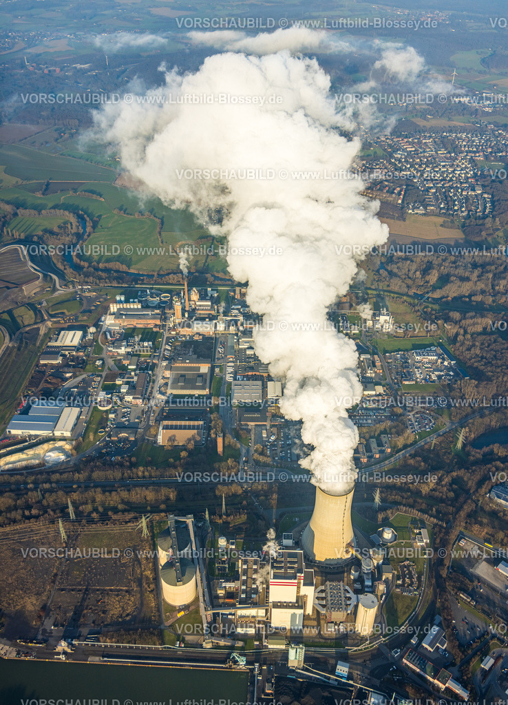 Luenen260101672 | Luftbild, Trianel Kohlekraftwerk Lünen, Gewerbegebiet In den Telgen, Remondis Werksgelände, Kühlturm Lünen Stummhafen mit Dampfwolke, am Datteln-Hamm-Kanal, Lippholthausen, Lünen, Ruhrgebiet, Nordrhein-Westfalen, Deutschland