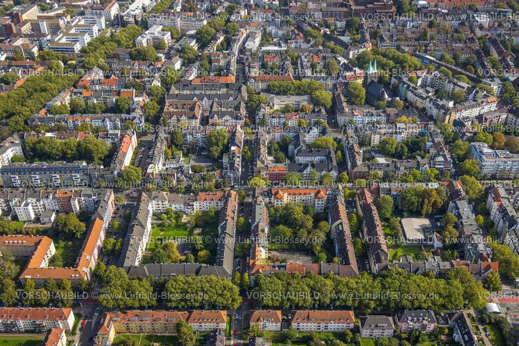 Dortmund231000655 | Luftbild, Kreuzviertel Wohnen und Leben mit Heilig-Kreuz-Kirche, Westfalenhalle, Dortmund, Ruhrgebiet, Nordrhein-Westfalen, Deutschland