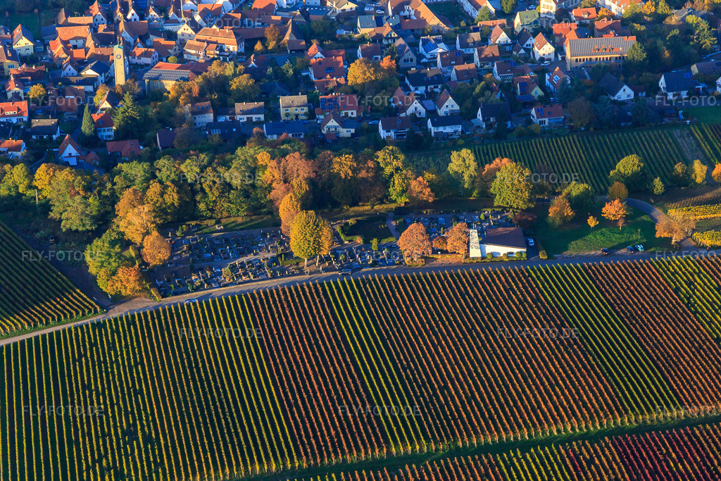 Luftbild: Friedhof Klingenmünster im Herbst von Süden in Klingenmünster im Bundesland Rheinland-Pfalz in Deutschland. Foto: IMG_095771.jpg vom 30.10.2016 durch Werner Riehm/FLY-FOTO.deVG-BAD-BERGZABERN.DE