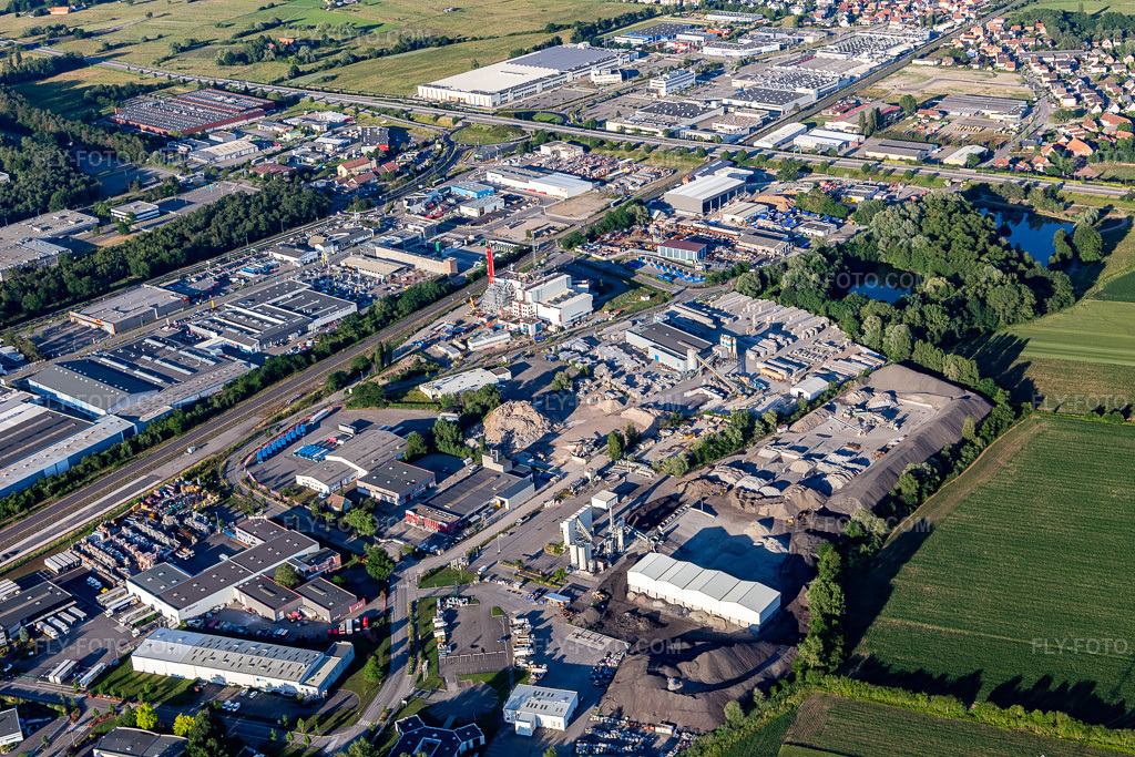 Aerial view: Eurovia Alsace in Schweighouse-sur-Moder in the state Bas-Rhin, France. – Photo: IMG_115470.jpg taken on 06/16/2019 by Werner Riehm/FLY-FOTO.com – Resolution of the original: 5472 x 3648 px