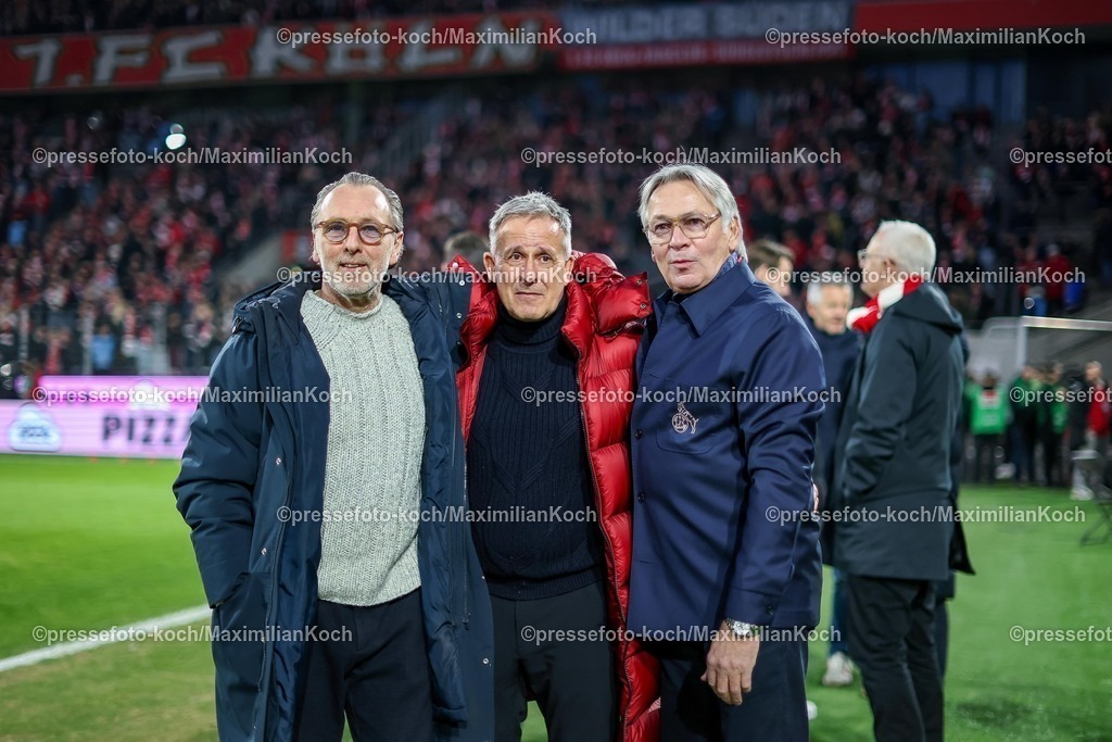 1FC04022601074 | 04.02.2026, Fußball, UEFA Youth League, U19 1. FC Köln - Inter Mailand, Sechzehntelfinale, RheinEnergie-STADION, Saison 2025 2026: L-R Matthias Hönerbach, Pierre Littbarski und Stephan Engels  DFB regulations prohibit any use of photographs as image sequences and or quasi-video.