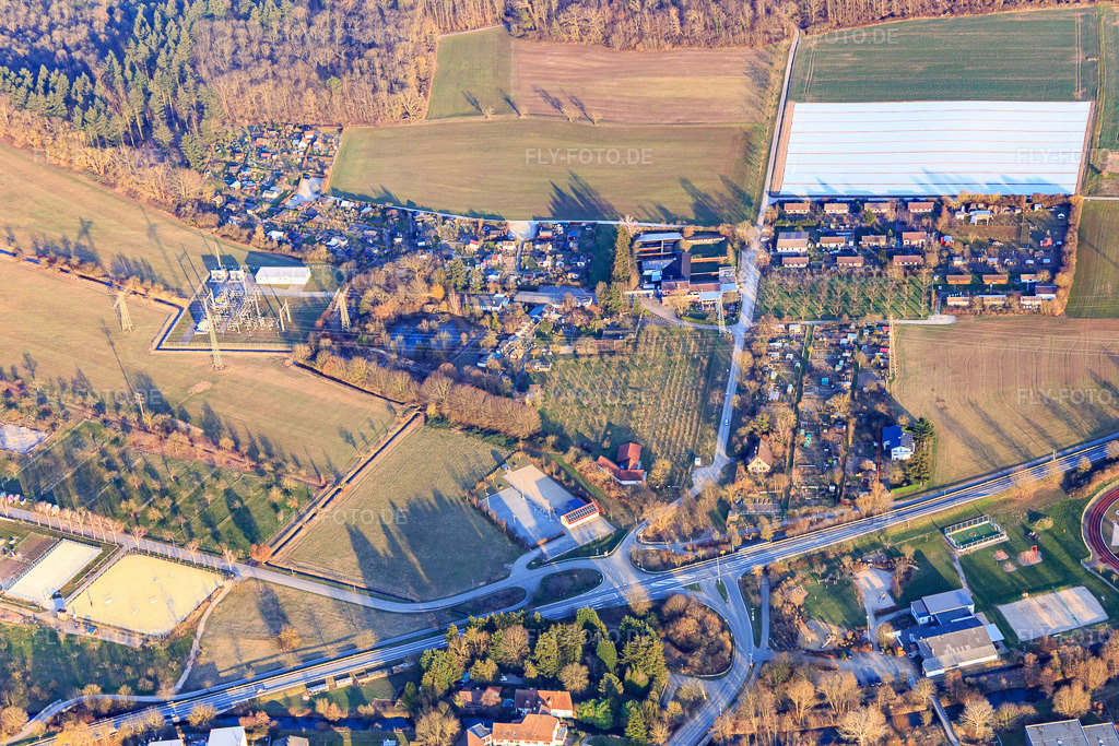 Vogel- und Tierpark Stutensee-Blankenloch http://vogel-tierpark.9gg.de/ | Luftbild: Vogel- und Tierpark Stutensee-Blankenloch http://vogel-tierpark.9gg.de/ im Ortsteil Blankenloch in Stutensee im Bundesland Baden-Württemberg in Deutschland. Foto: IMG_145490.jpg vom 07.03.2025 durch Werner Riehm/FLY-FOTO.de - Realisiert mit Pictrs.com
