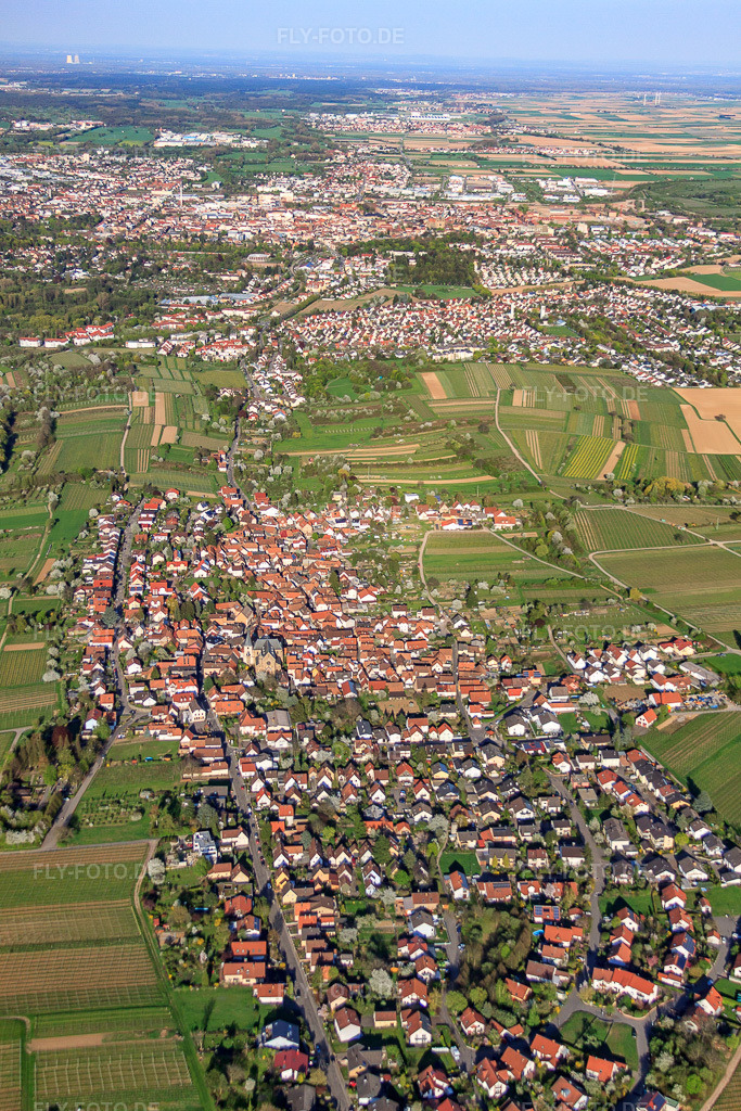 Luftbild: Ortsübertsicht von Westen im Ortsteil Arzheim in Landau im Bundesland Rheinland-Pfalz in Deutschland. Foto: IMG_56614.jpg vom 25.04.2013 durch Werner Riehm/FLY-FOTO.deAuflösung des Originals: 3168 x 4752 px