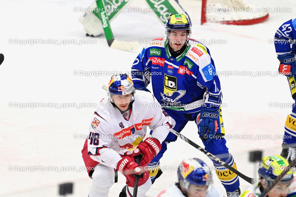 EC IDM Wärmepumpen VSV vs. EC Red Bull VSV | #48 Lucas Thaler EC Red Bull Salzburg, #12 Brett Budgell EC VSV, EC IDM Wärmepumpen VSV vs. EC Red Bull VSV, EC IDM Wärmepumpen VSV vs. EC Red Bull Salzburg am 16.01.2026 in Villach (Stadthalle Villach), Austria, (Photo by Bernd Stefan)